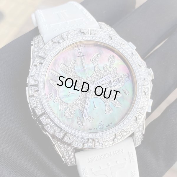 画像10: Tiret Newyork Automatic Chronograph 100 Black MOP Splash All Diamond New Rubber & Buckle