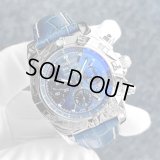 【日本限定500本/国内正規保証付き/極美品/付属完備/純正SSベルト付】ブライトリング クロノマット44 青 シェル盤 ブルーレザー AB0111 /230121