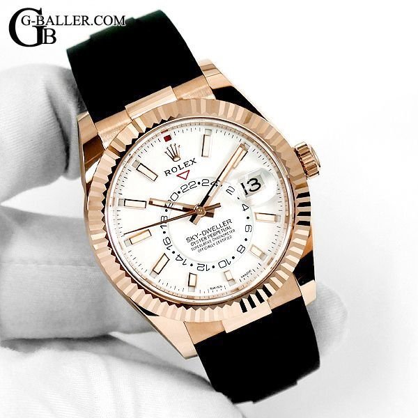スカイドゥエラー 326235 白文字盤 ゴールド ラバーベルト