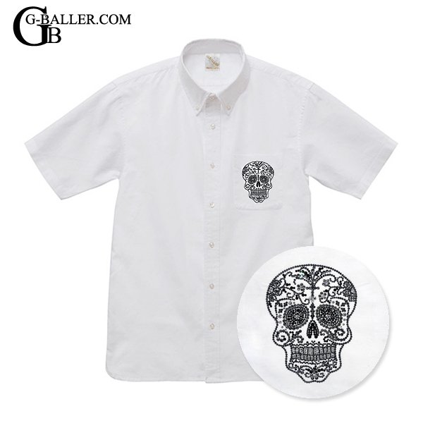 画像1: メキシカンスカル ボタンダウンシャツ(半袖)(monotone)