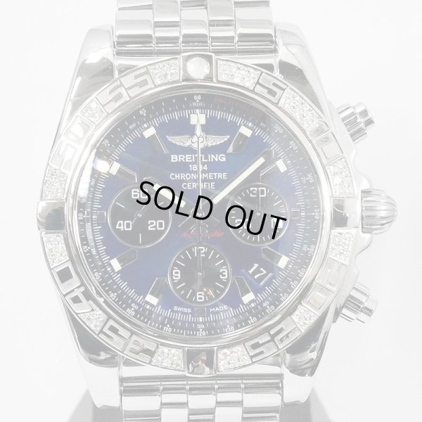 画像3: Breitling Chronomat 44 Black Eye Blue Bezel Diamond AB0110 Stainless Bracelet
