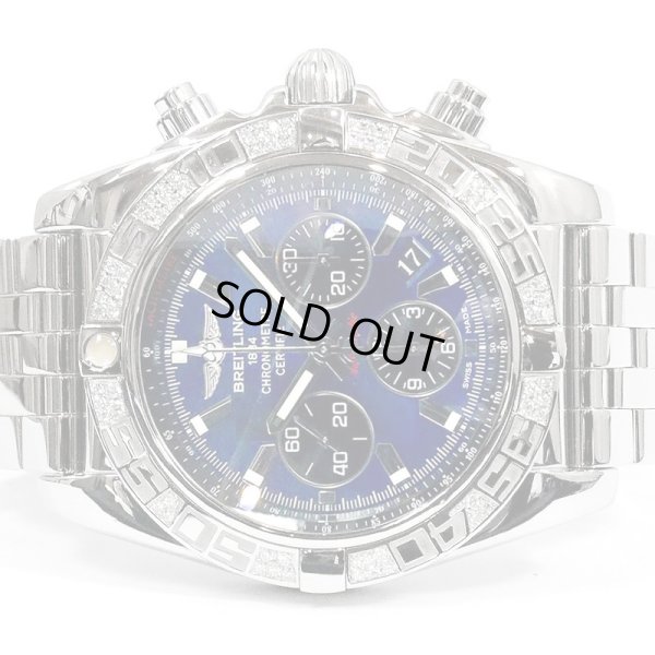 画像2: Breitling Chronomat 44 Black Eye Blue Bezel Diamond AB0110 Stainless Bracelet