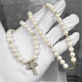 【アコヤ真珠使用】K18 アコヤパールネックレス 8mm with バゲットダイヤモンド クロスペンダント