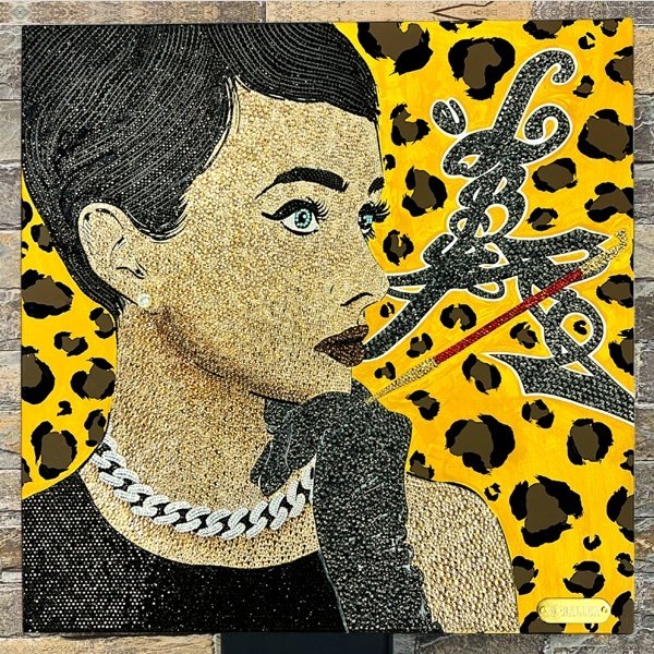 画像1: G-BALLER ART | Audrey Hepburn Leopard "美" Rhinestone Art with K18/DIA Earrings