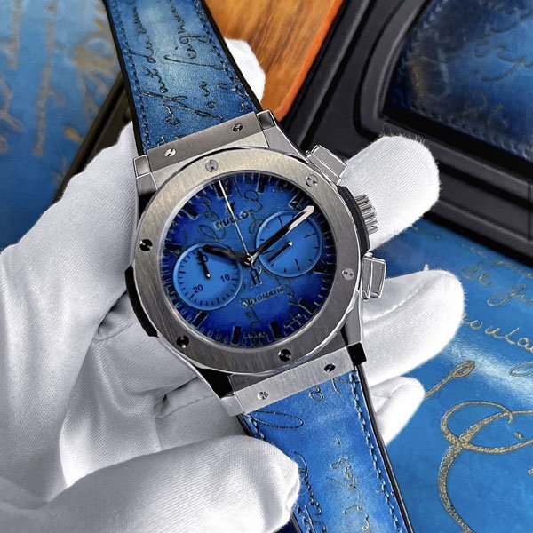 画像1: Hublot Classic Fusion Chronograph Berluti Scritto Ocean Blue 521.NX.050B.VR.BER18 Limited to 250 pieces worldwide