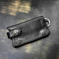 CHROME HEARTS クロムハーツ レザーキーケース ブラック ヘビーレザー クロスボタン | W2-250819