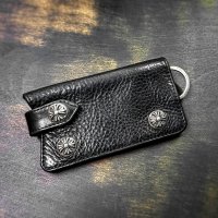 CHROME HEARTS クロムハーツ レザーキーケース 黒 ヘビーレザー クロスボタン | W3-250819