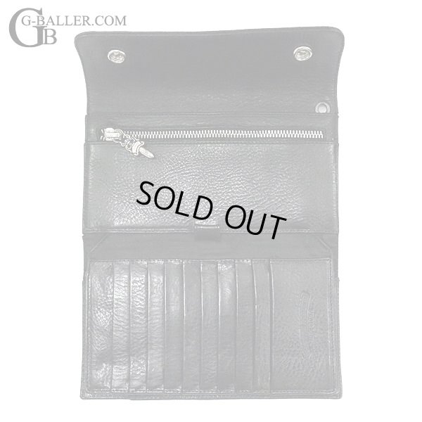 画像5: 【新品 / BOX / ショッパー / シルバーポリッシュ付属】クロムハーツ ウェーブ ウォレット クロスボタン ブラック レザー 黒 三つ折り長財布