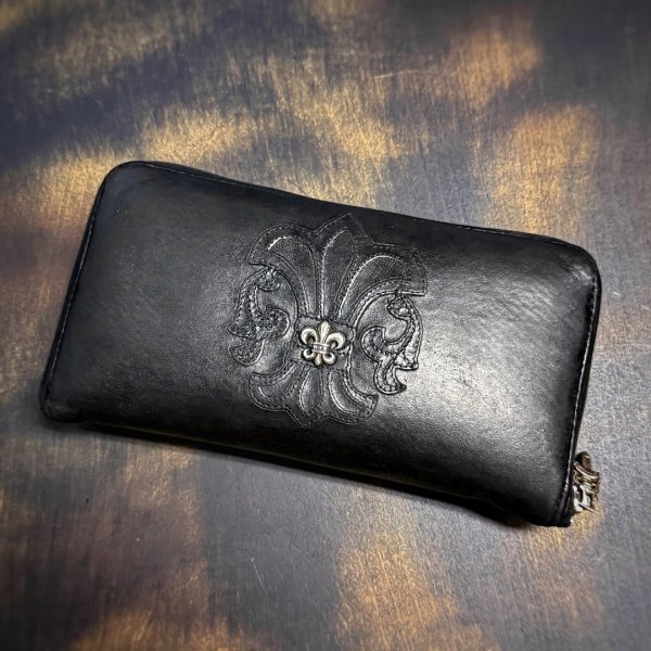 画像1: 【希少モデル / BOX付属】CHROME HEARTS クロムハーツ REC F ZIP BSフレア ラウンドジップ レザー ウォレット ブラック | 251110