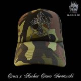 カモフラ　キャップ　クロス イカリ　ブラック　メッシュ　迷彩CAP