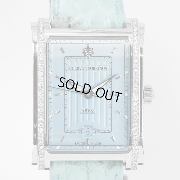 画像3: Cuervo y Sobrinos Prominente Date Ice Blue Dial & Leather Strap Diamond A1015