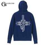 スワロフスキー クロスダガー スカル デニム ジップパーカー