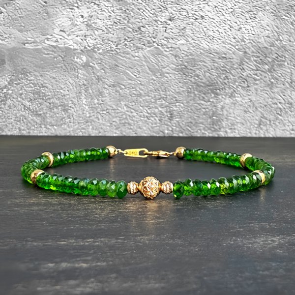 画像1: K18 CHROME DIOPSIDE イエローゴールド ブレスレット 天然ダイオプサイト（グリーン）