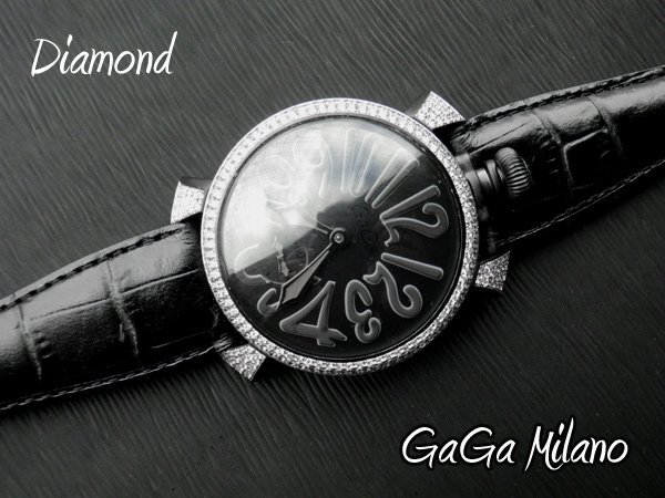 画像1: ガガミラノ　マヌアーレ 48mm Black 　ダイヤモンド　ダイヤ　