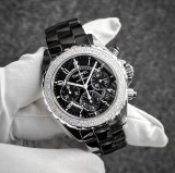 Chanel J12 Chronograph 41mm Black Ceramic Diamond Bezel
