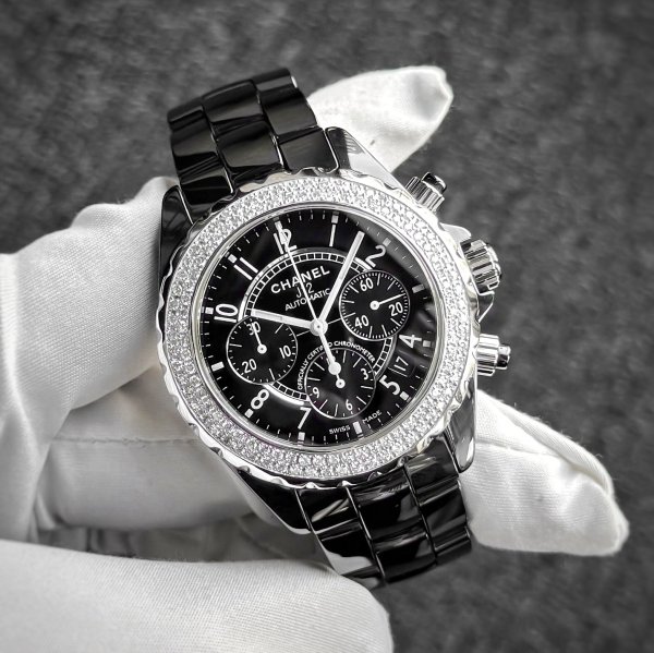 画像1: Chanel J12 Chronograph 41mm Black Ceramic Diamond Bezel