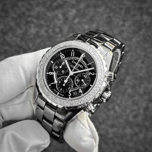 画像2: Chanel J12 Chronograph 41mm Black Ceramic Diamond Bezel