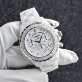 Chanel J12 Chronograph 9P Diamond Index 41mm White Ceramic Diamond Bezel