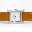 画像4: Hermes H Wath PM HH1.210 Pave Diamond White Dial Gold Brown Leather Strap