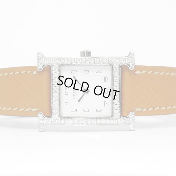 画像4: Hermes H Wath PM HH1.210 Pave Diamond White Dial Gold Brown Leather Strap