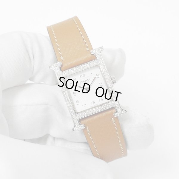 画像9: Hermes H Wath PM HH1.210 Pave Diamond White Dial Gold Brown Leather Strap