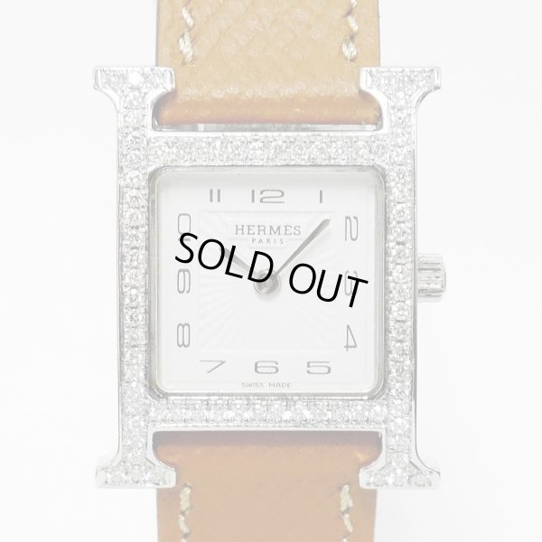 画像3: Hermes H Wath PM HH1.210 Pave Diamond White Dial Gold Brown Leather Strap