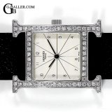 Hウォッチ ダイヤ アイボリー 黒レザー HERMES HH1.210