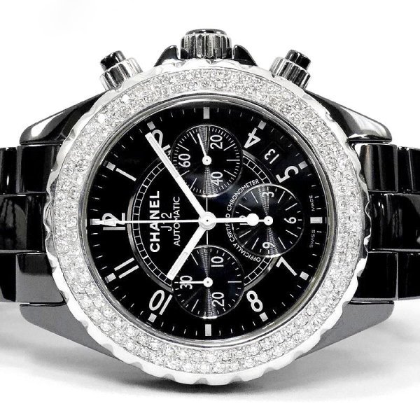 画像2: Chanel J12 Chronograph Diamond Bezel Black Ceramic Mens 41mm