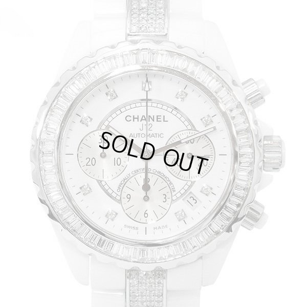 画像2: Chanel J12 9PD Chronograph 41mm Baguette Diamond Bezel Bracelet Center Diamond White Ceramic Mens