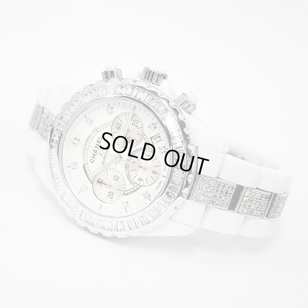 画像4: Chanel J12 9PD Chronograph 41mm Baguette Diamond Bezel Bracelet Center Diamond White Ceramic Mens