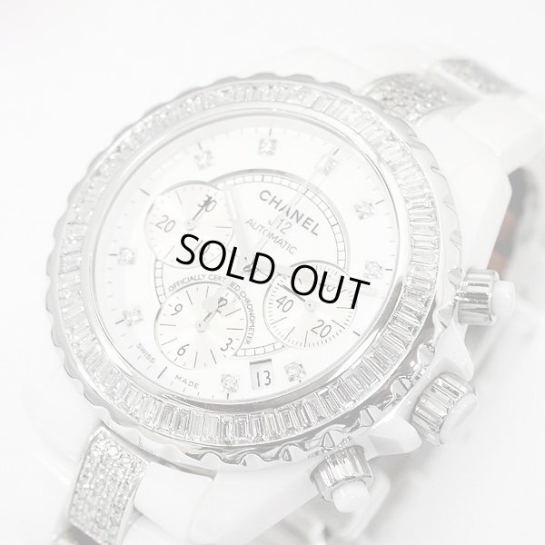 画像5: Chanel J12 9PD Chronograph 41mm Baguette Diamond Bezel Bracelet Center Diamond White Ceramic Mens