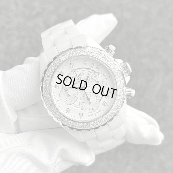 画像1: Chanel J12 Chronograph 9P Diamond Index 41mm White Ceramic Diamond Bezel
