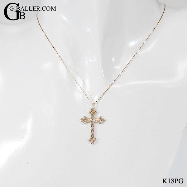 K18PG 天然ダイヤのクロスペンダント