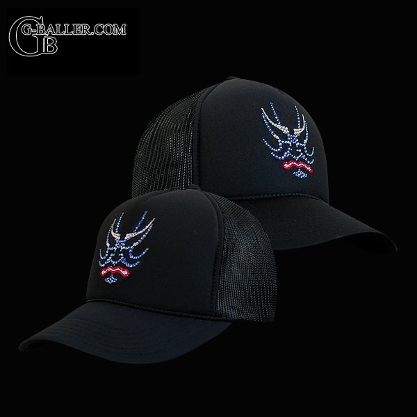 隈取りデザインのスワロメッシュキャップ