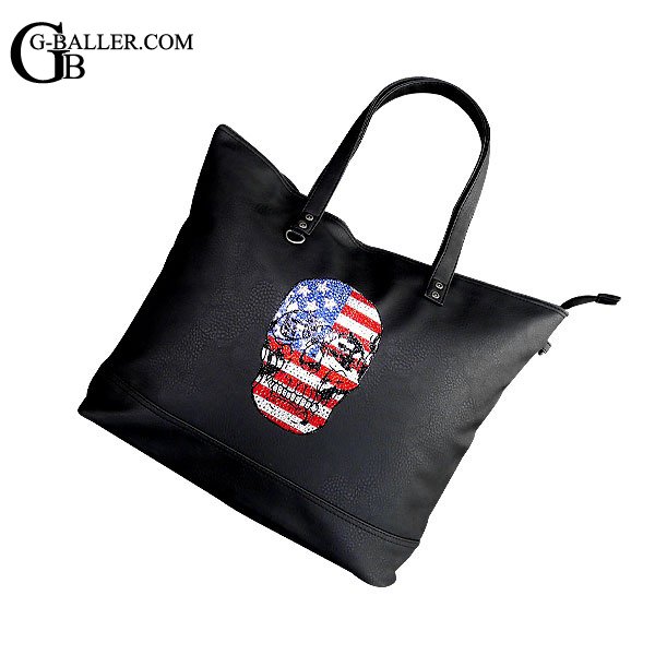 レザートートバック スカル スワロフスキー