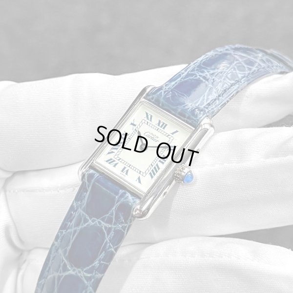 画像2: CARTIER Must de Tank SM 6057002 White Roman Blue Leather Strap SV925 Vintage