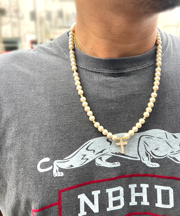 画像5: 【アコヤ真珠使用】K18 アコヤパールネックレス 8mm with バゲットダイヤモンド クロスペンダント