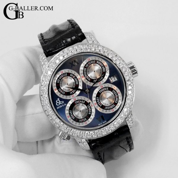 画像10: 【未使用 / 限定モデル / ギャラ / 取説】JACOB&CO ワールドGMT ネイビー GMT-5SS パヴェダイヤモンド クロコダイルストラップ 世界限定1800本