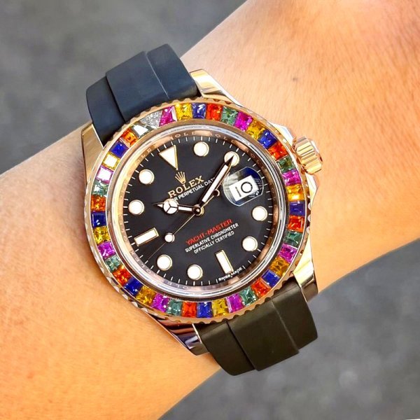 画像3: ROLEX Yacht-Master 40 Ever Rose Gold 40mm Candy Rainbow Bezel Oysterflex Rubber Strap