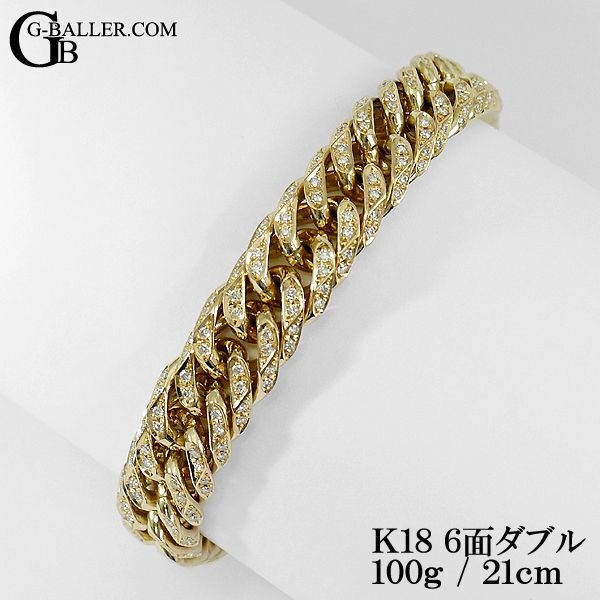 (C021107) K18 YG 喜平6面ダブル ブレスレット メンズ K18 喜平 ブレスレット ダイヤモンド メンズ 喜平 6面カット