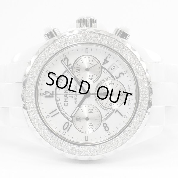 画像2: CHANEL J12 Chronograph 41mm Diamond Bezel White Ceramic Mens Watch (2)