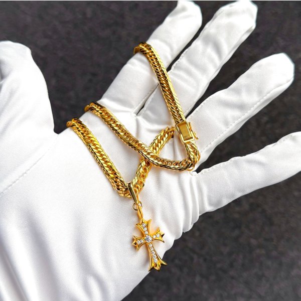 画像1: CHROME HEARTS クロムハーツ 22K タイニー ファットクロス パヴェダイヤモンド 丸カン ベイル 製作取付 カスタム (1)