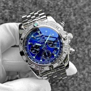 画像: Breitling Chronomat 44 Black Eye Blue Bezel Diamond AB0110 Stainless Bracelet