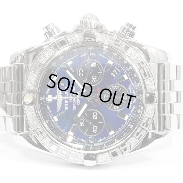 画像2: Breitling Chronomat 44 Black Eye Blue Bezel Diamond AB0110 Stainless Bracelet (2)