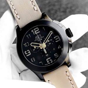 画像: AWI International Titanium 48 Chronograph PVD AW1348CH TI48 Beige Leather