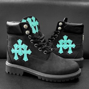 画像: Chrome Hearts（クロムハーツ）x Timberland（ティンバーランド）コラボモデル レザーパッチ カスタム ティファニーブルー 6インチ ヌバックレザー ワークブーツ