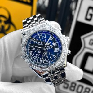 画像: 【付属完備 / 純正ラバーベルト&バックル付】BREITLING ブライトリング クロスウィンド ダイヤモンド ステンレス ブレスレット 黒 ブラック ローマン インデックス | 241204