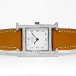 画像4: Hermes H Wath PM HH1.210 Pave Diamond White Dial Gold Brown Leather Strap (4)