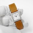 画像9: Hermes H Wath PM HH1.210 Pave Diamond White Dial Gold Brown Leather Strap (9)