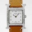 画像3: Hermes H Wath PM HH1.210 Pave Diamond White Dial Gold Brown Leather Strap (3)